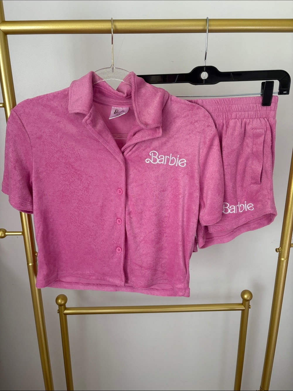 Barbie Hot Pink Pajama Set, Button-Up Top and Shorts